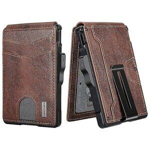 Wallet for Men - with Money Clip Slim Leather Slots , Brown Red